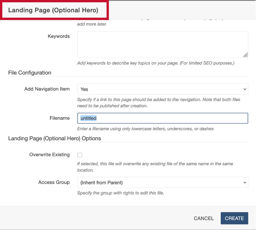 creating page in modern campus