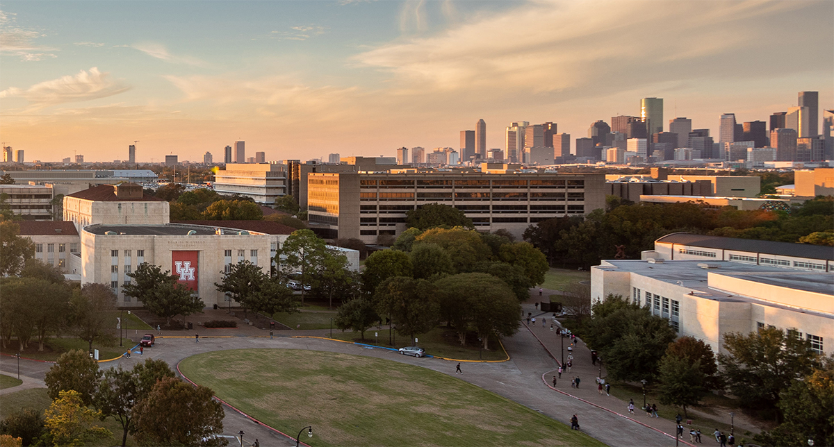 Aerial UH and Houston skyline