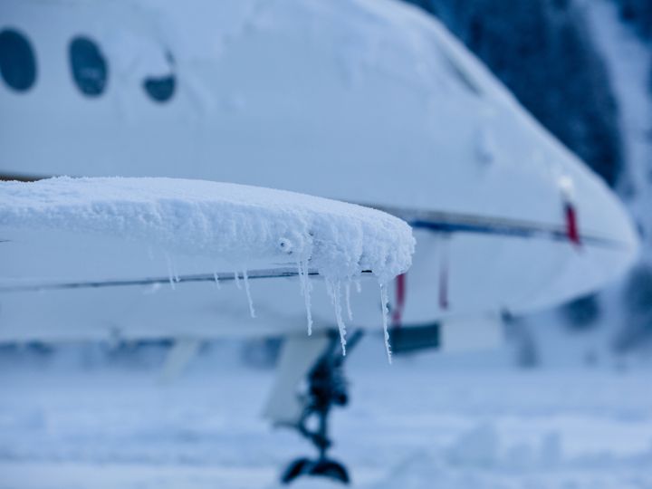 Ice on airplane wing