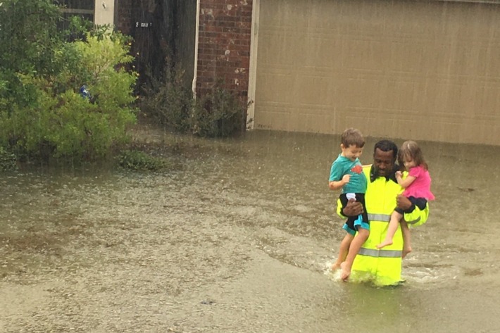 Children rescued in Houston after Hurricane Harvey. 