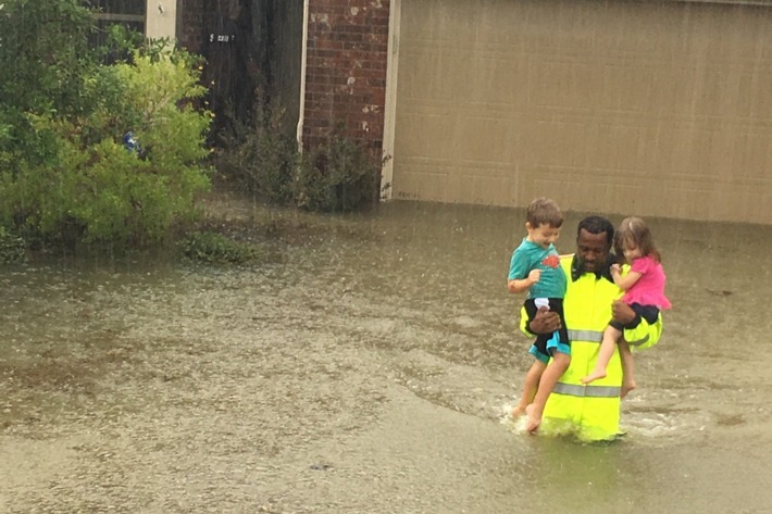 Children rescued in Houston after Hurricane Harvey. Children rescued in Houston after Hurricane Harvey.