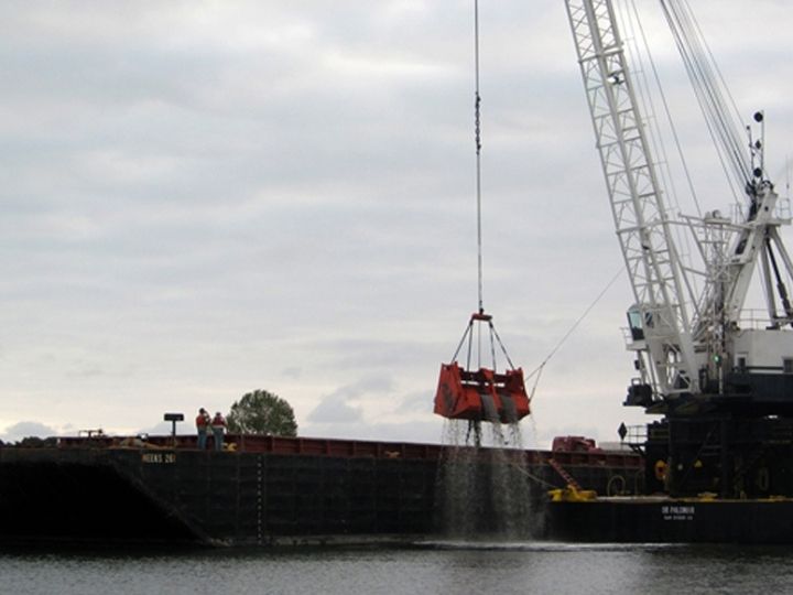 Photo of dredging operation in Newport Harbor, California