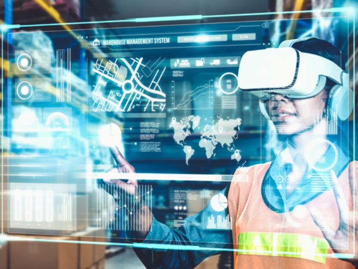Photo showing woman with virtual reality headset Photo showing woman with virtual reality headset