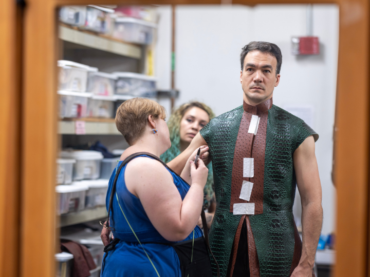 Actor Alan Brincks is fitted for his costume as Macbeth in "Macbeth."