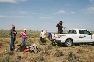Seismic crew at the Elk Basin oilfield, Montana