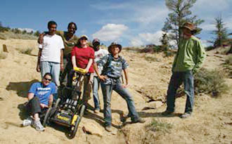 Ground-penetrating radar (GPR) team at a dinosaur excavation site