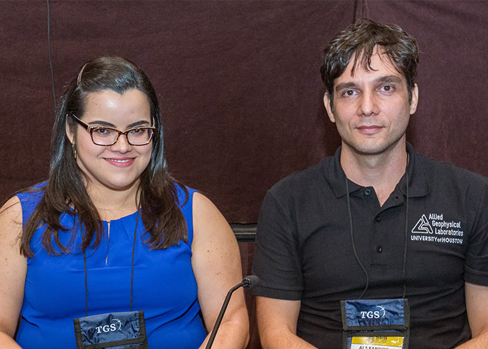 Geophysics Ph.D. students, Joan Marie Blanco and Alexandre Cardoso Da Silva