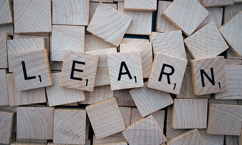 scrabble tiles spelling the word learn