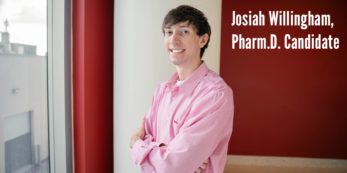 Headshot of Pharm.D. candidate Josiah Willingham with his name in white text 