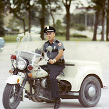 UHPD officer on a 3-wheeled motorcycle, 1970s
