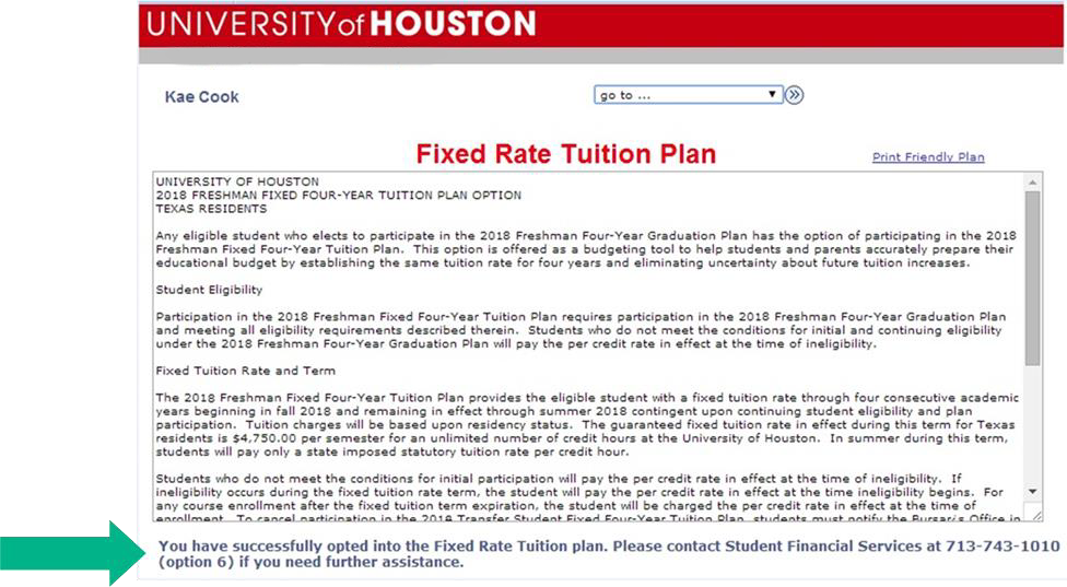 Fixed Rate Tuition confirmation message