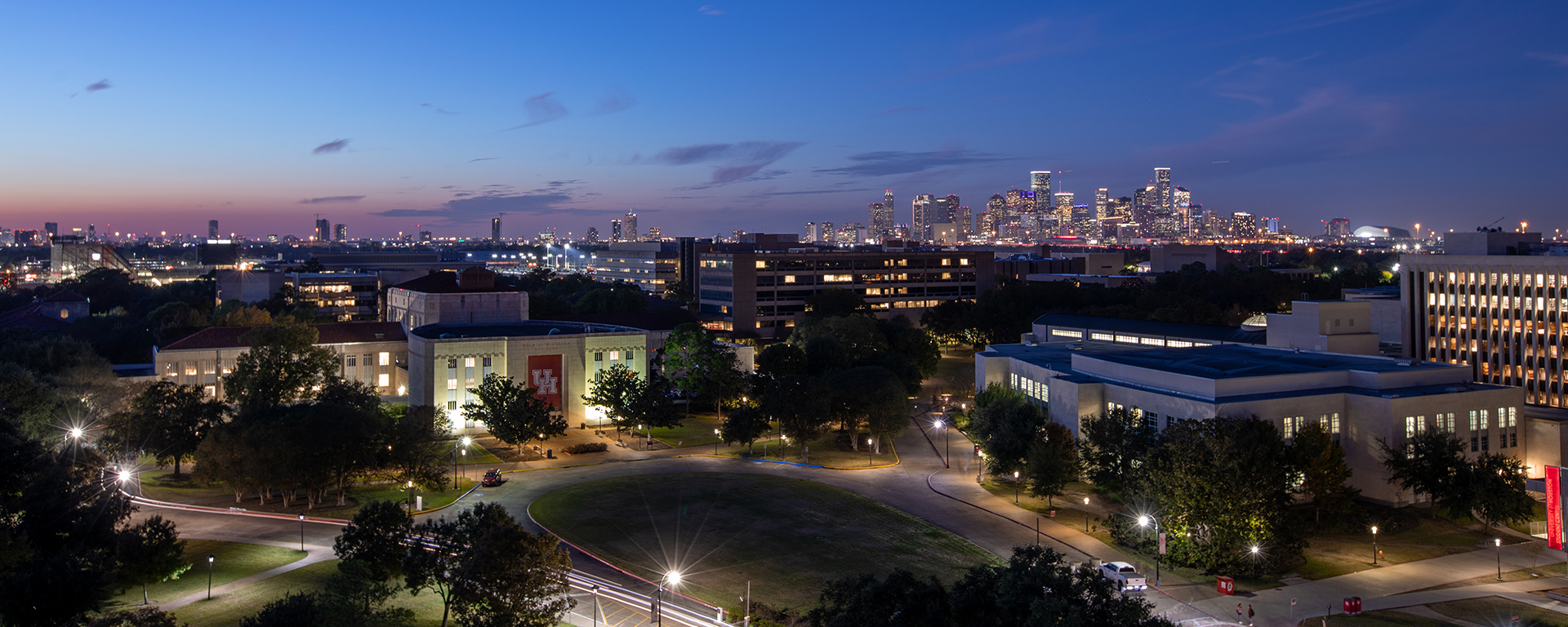 E Cullen Building Aerial photo at night