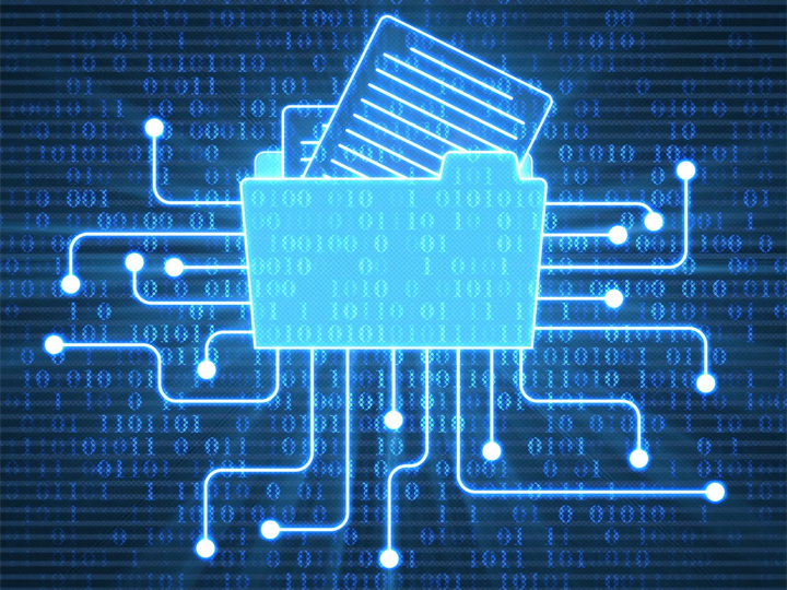 data illustration with file and folder icons encircled in binary code