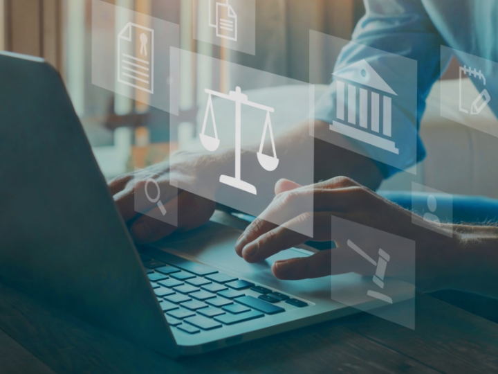 Data Security: Professional person typing on a laptop, closeup on hands 