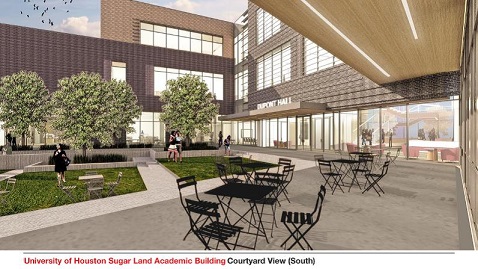 Computer graphic image depicting the proposed appearance of the building's outdoor courtyard