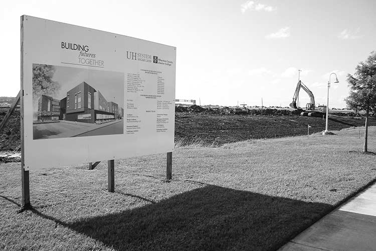 Signage for construction of Brazos Hall