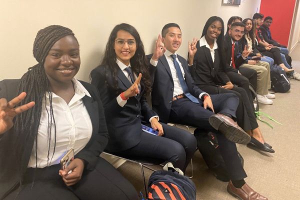 students sitting at career fair