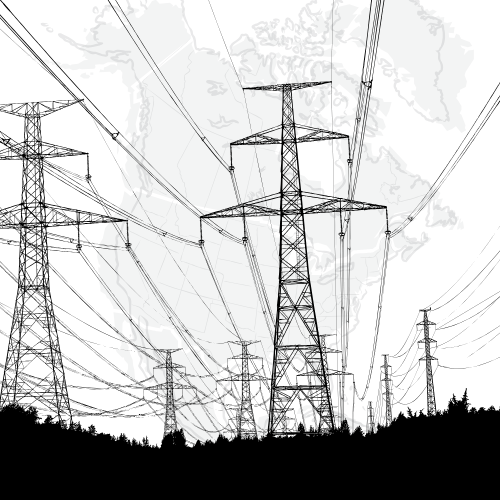 Black power lines, with a white background
