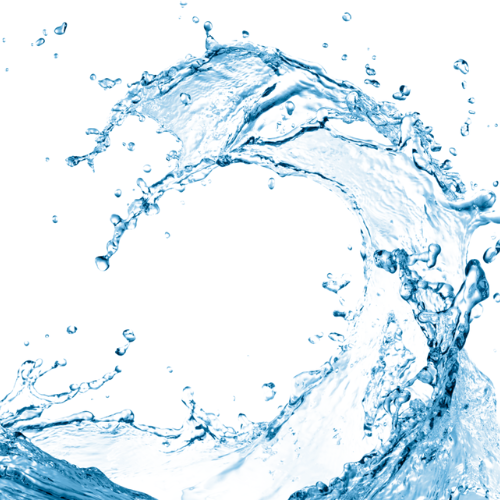 Splash of water in mid-air forming a wave-like shape against a white background
