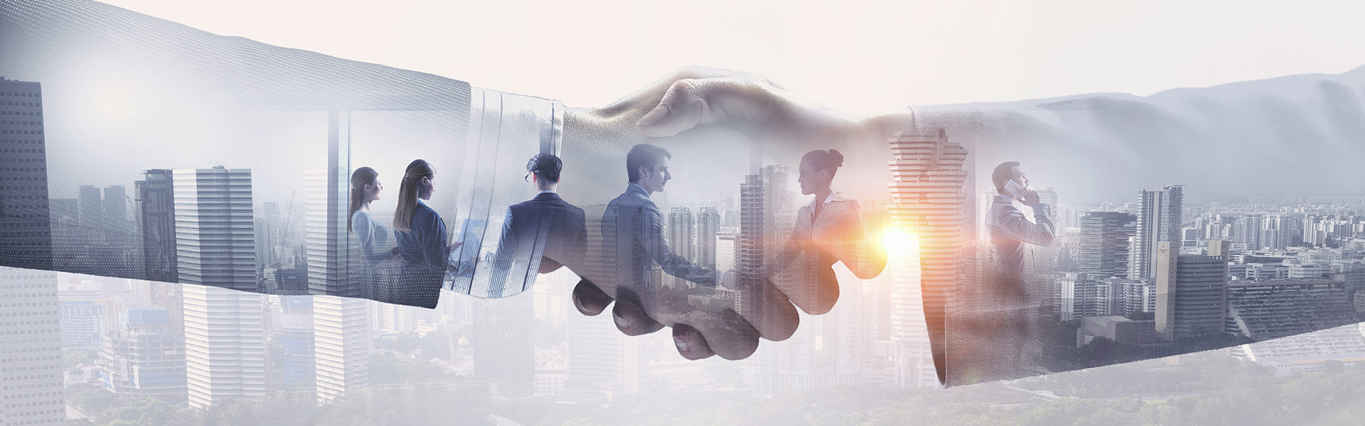 Photo mosaic of handshake with business colleagues