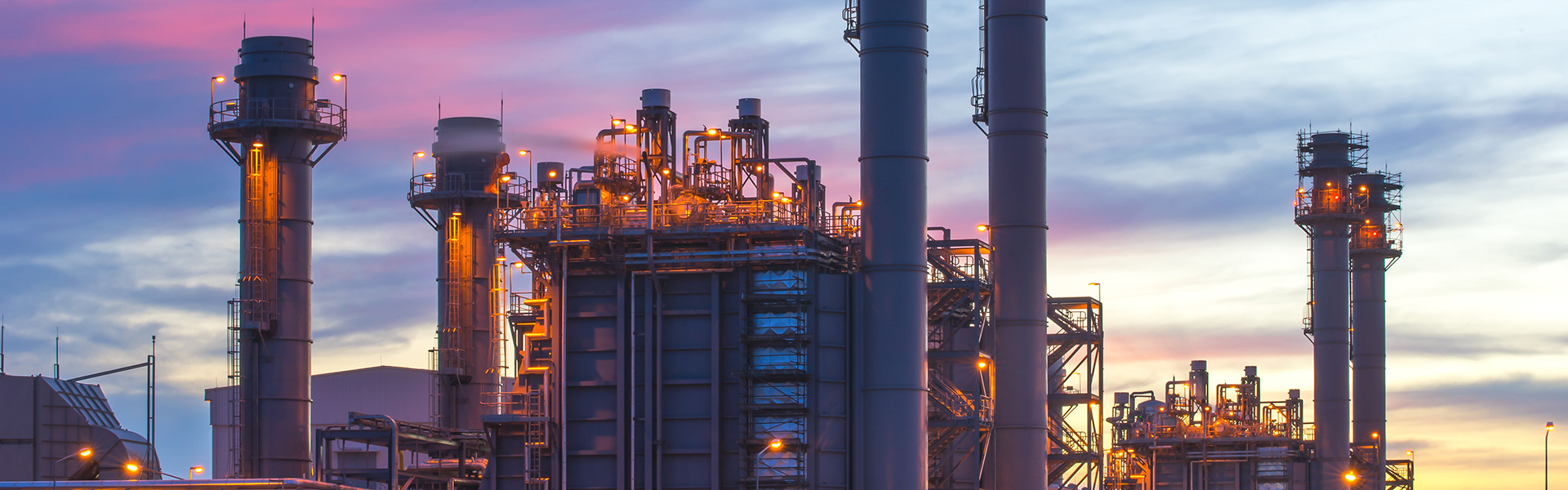 Image of power plant at sunset